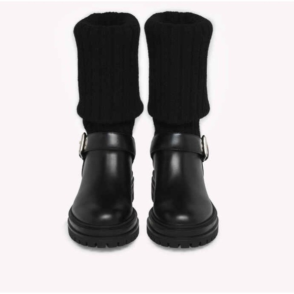Gianvito Rossi Thurso Knit Collar Moto Combat Leather Boots - Picture 3 of 16